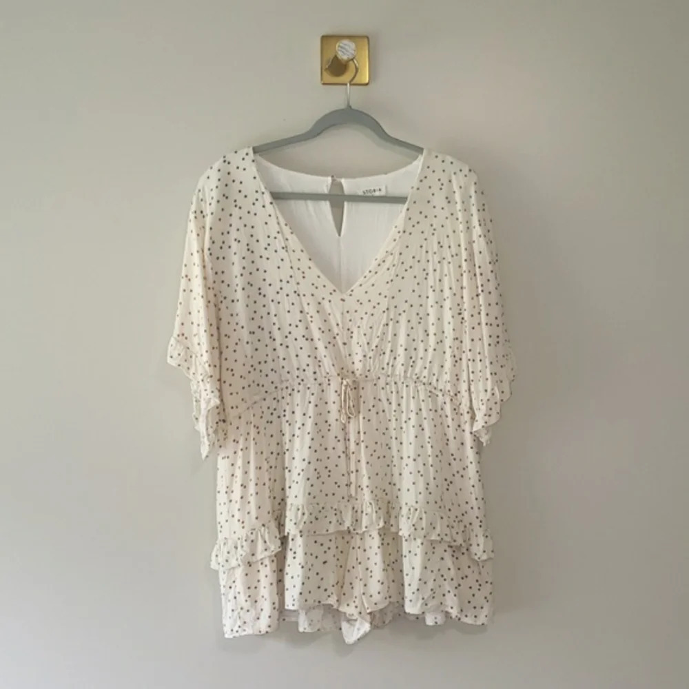 Storia Romper Women Large Cream Multicolor Stars Ruffle Boho Coastal Cowgirl